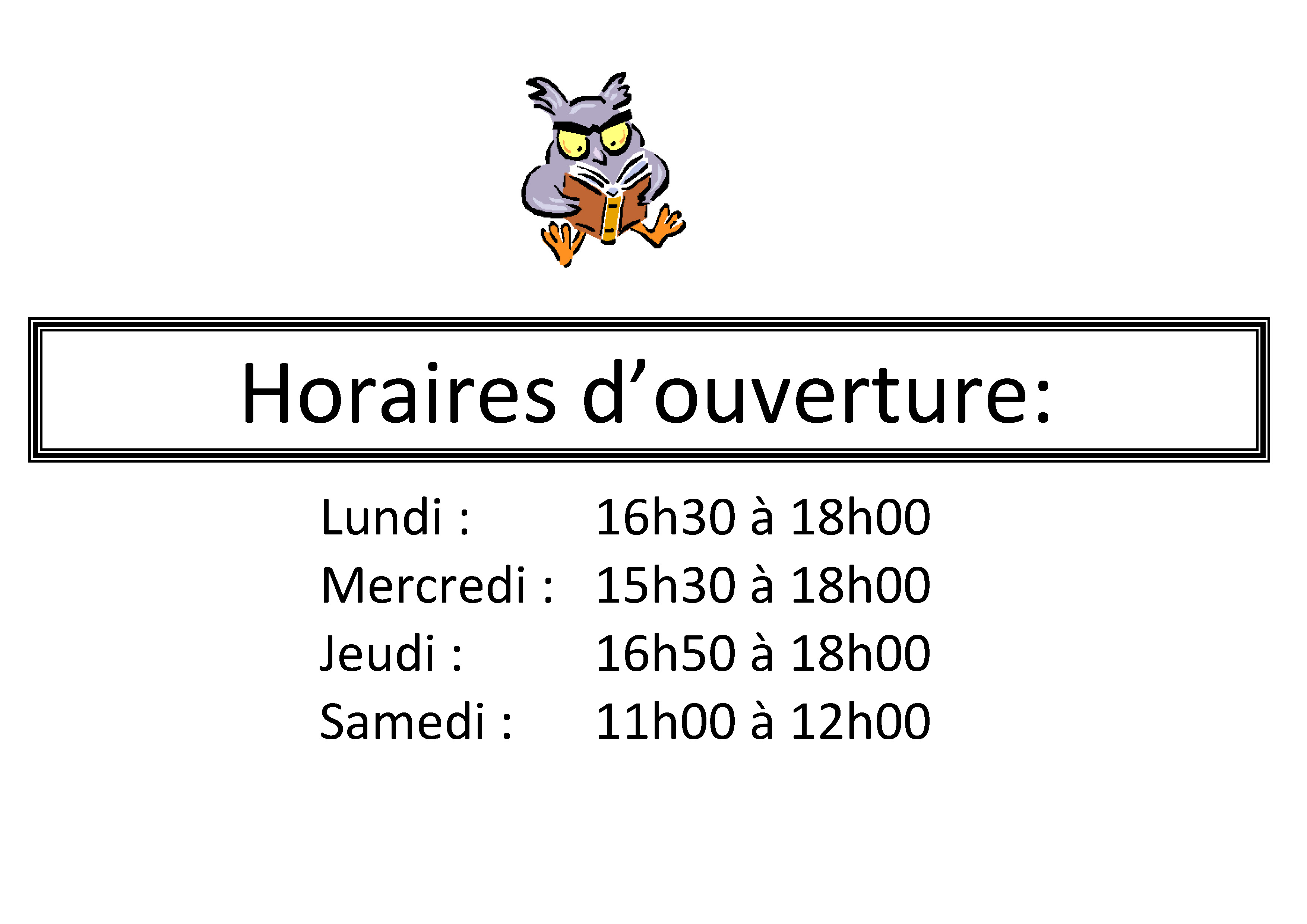 affiche horaires Bibliothèque